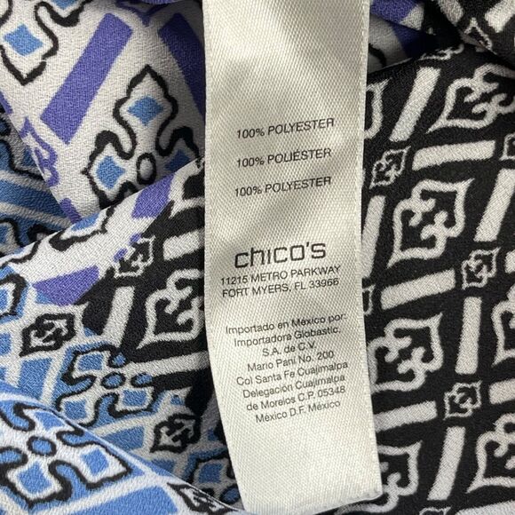 Chico's Top Womens 3 Blue Purple Geo Brit Geometric Relaxed Fit Flutter Sleeve - Picture 12 of 16